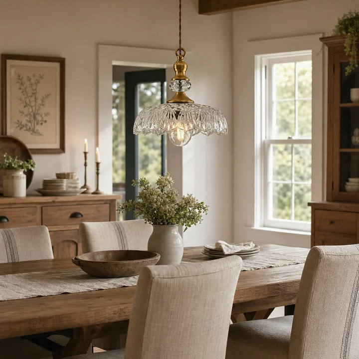 Sylvie Vintage Glass Brass Flower Pendant Light