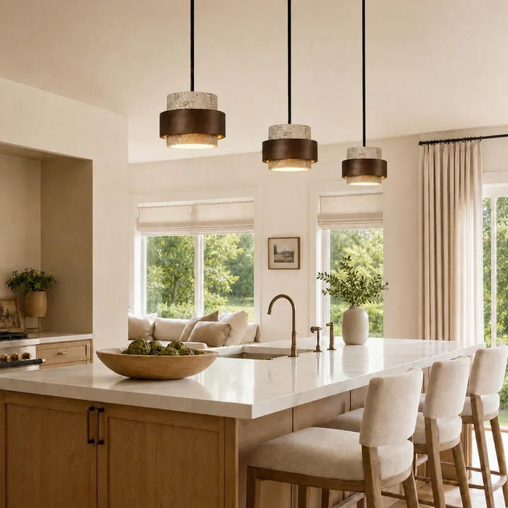 Aksel Vintage Cylindrical Travertine Stone Pendant Light