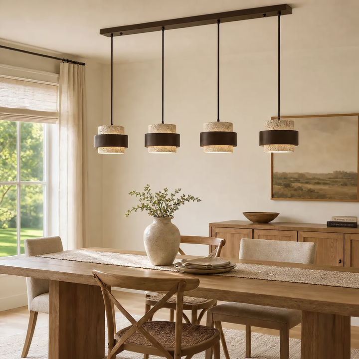Aksel Vintage Cylindrical Travertine Stone Pendant Light