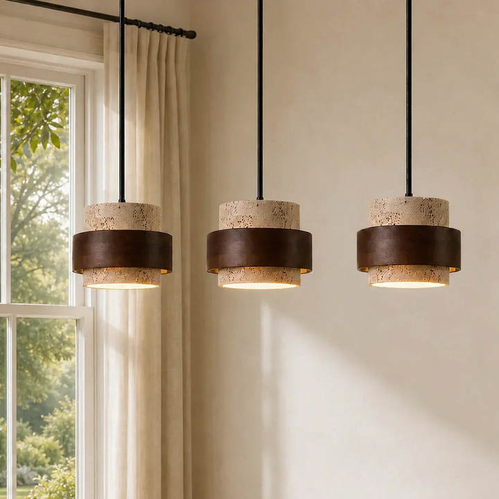 Aksel Vintage Cylindrical Travertine Stone Pendant Light