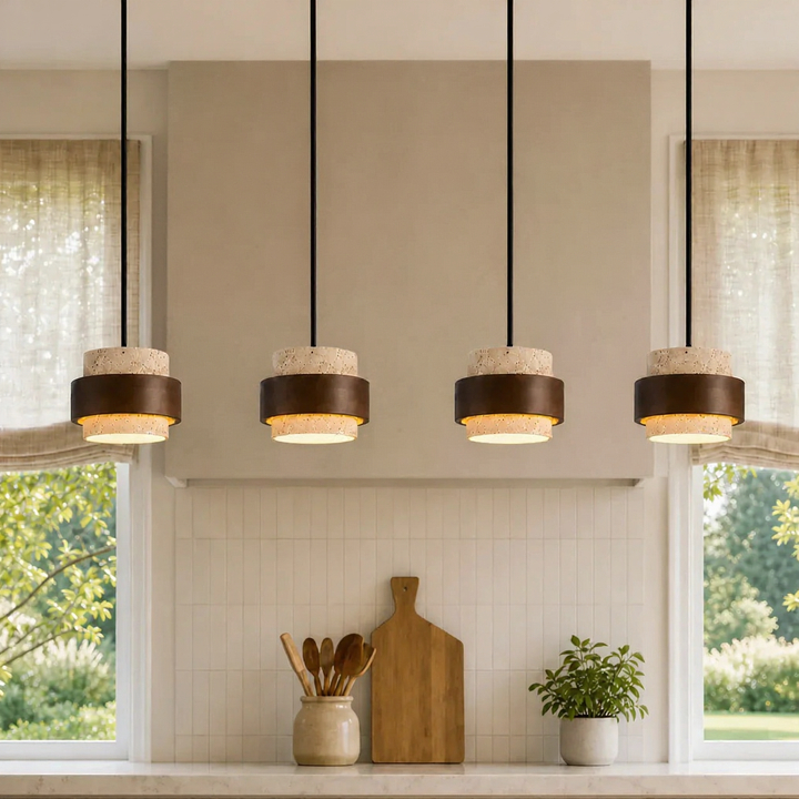 Aksel Vintage Cylindrical Travertine Stone Pendant Light