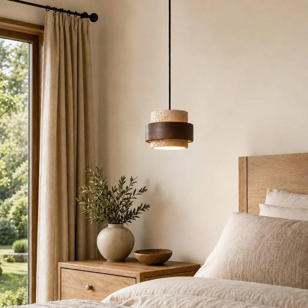 Aksel Vintage Cylindrical Travertine Stone Pendant Light