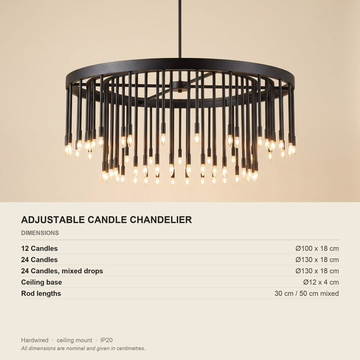 Adjustable Candle Chandelier - Modern Brass - dimensions and fitting
