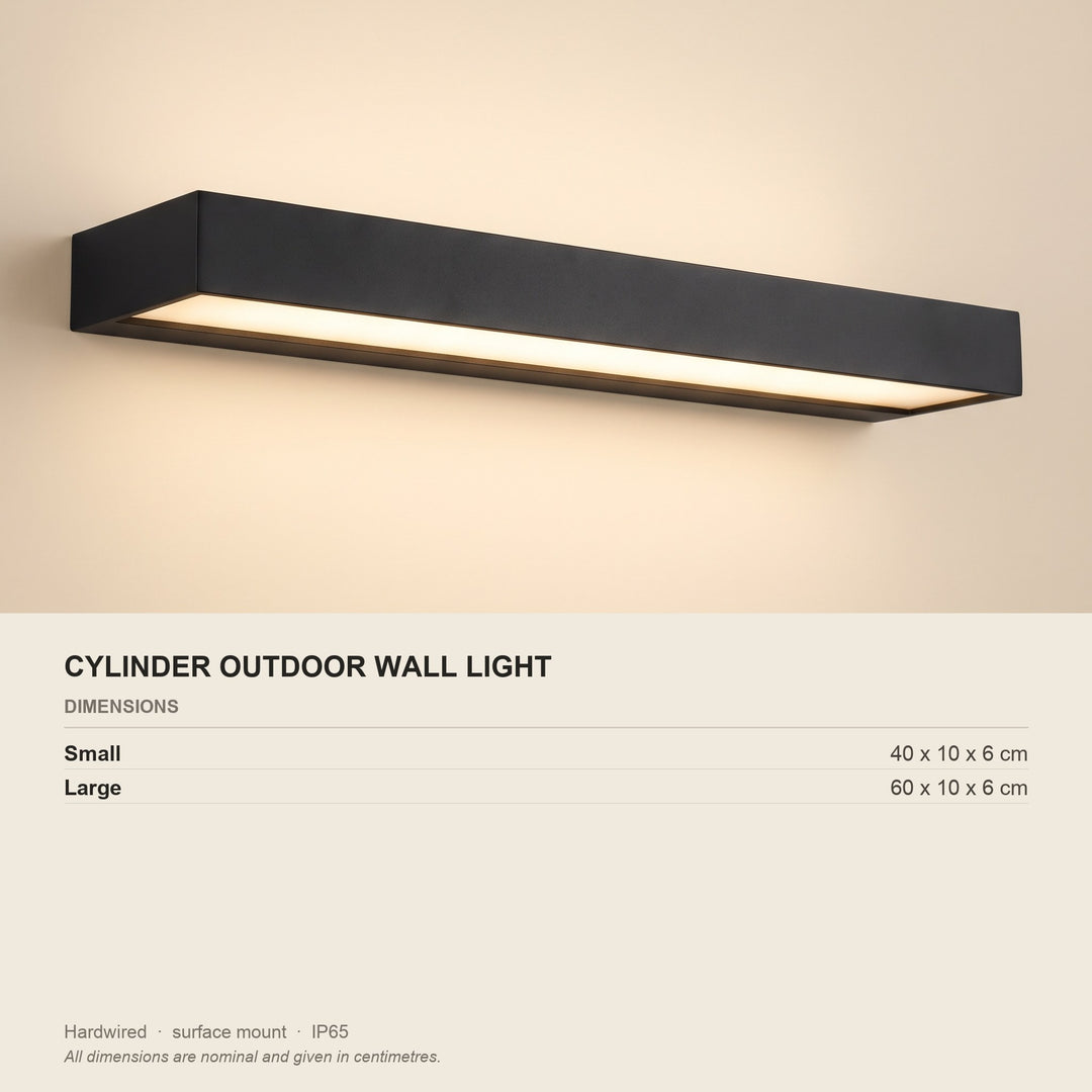 Cylinder Outdoor Wall Light - Stainless Steel - dimensions and fitting