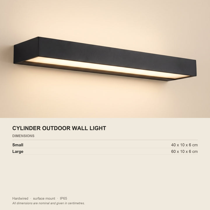 Cylinder Outdoor Wall Light - Stainless Steel - dimensions and fitting