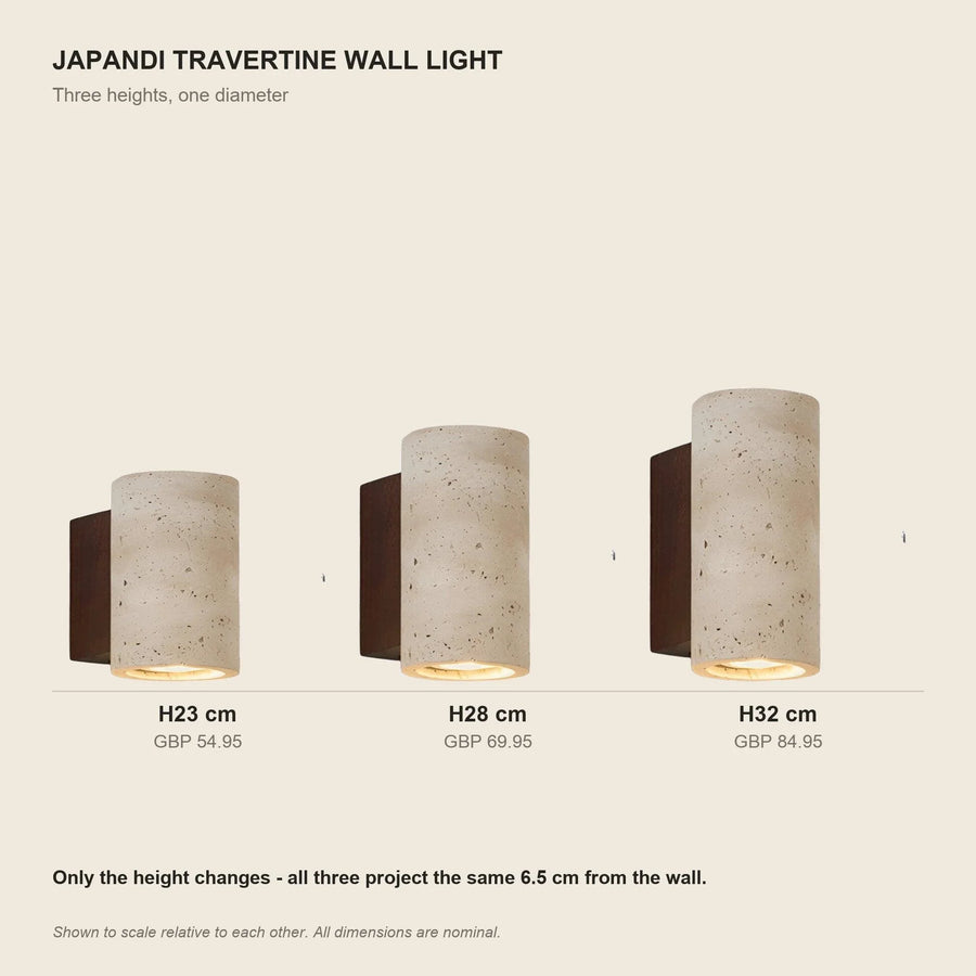 Japandi Travertine Wall Light LED Light With Up And Down Glow — size guide