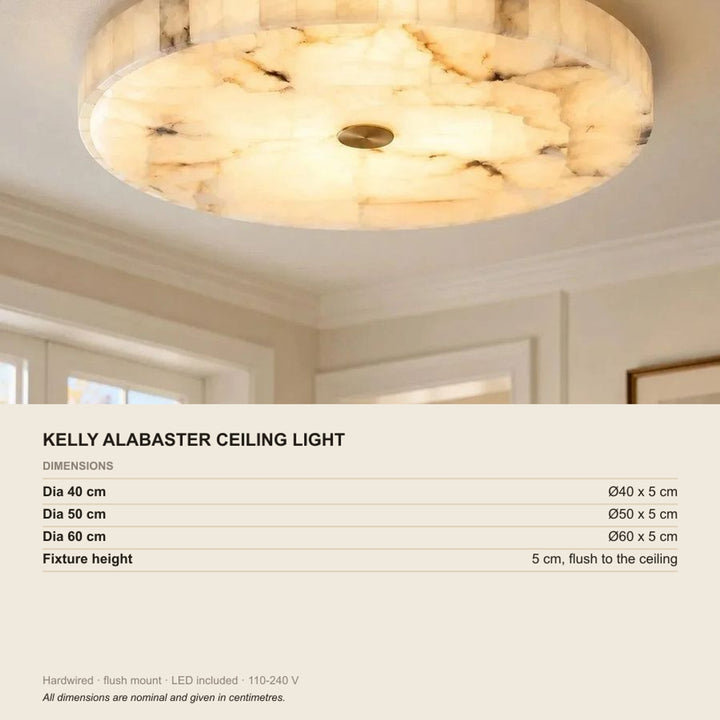 Kelly Modern Round Alabaster Ceiling Light, dimensions