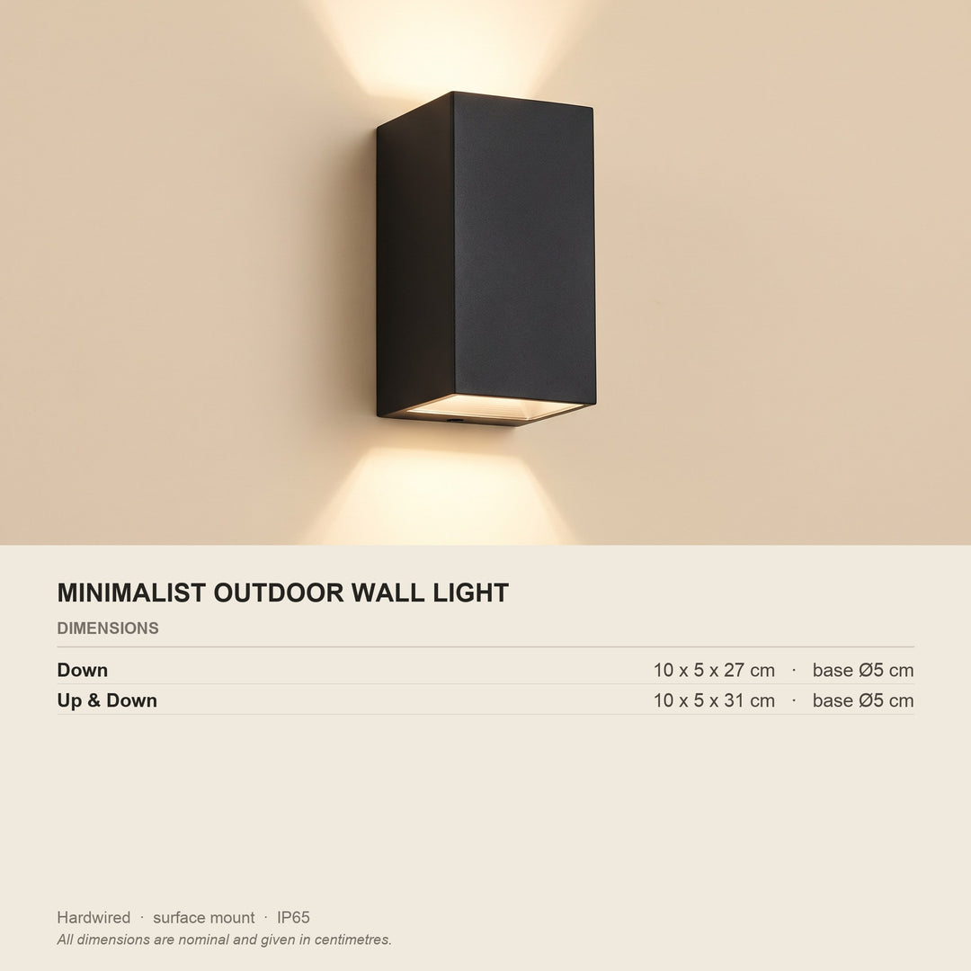 Minimalist Outdoor Wall Light - Two Styles - dimensions and fitting