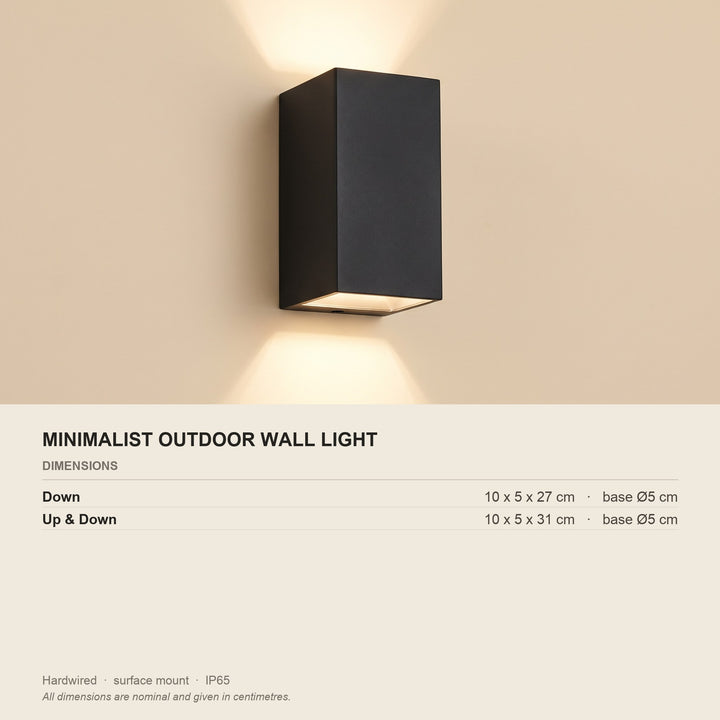 Minimalist Outdoor Wall Light - Two Styles - dimensions and fitting