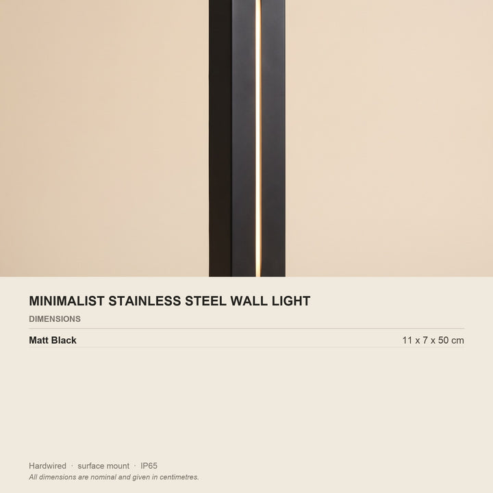 Minimalist Stainless Steel Outdoor Wall Light - dimensions and fitting
