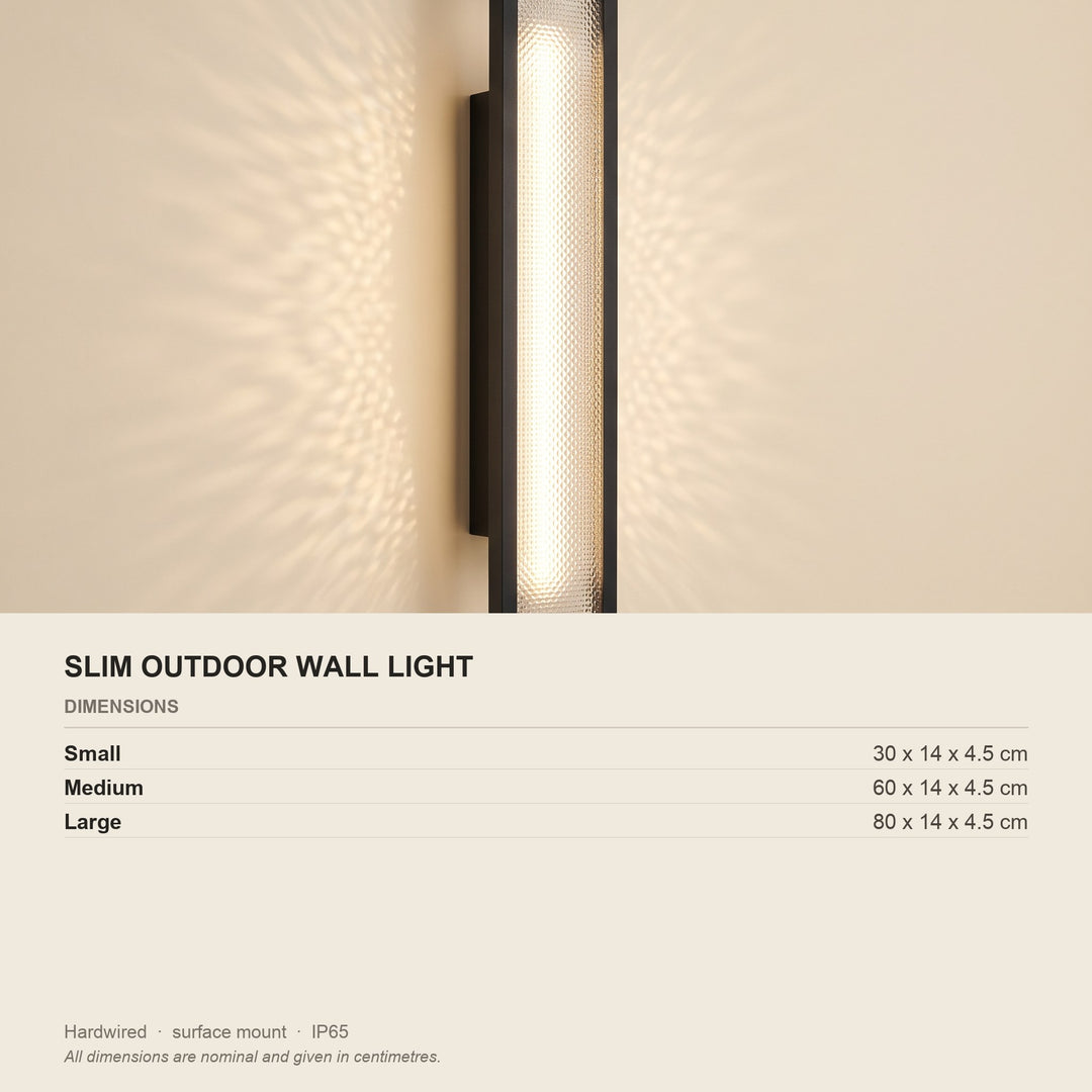 Slim Outdoor Wall Light - Eight Sizes - dimensions and fitting