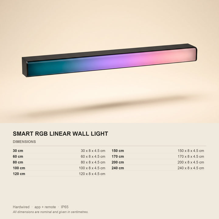 Smart RGB Linear Wall Light - App & Remote - dimensions and fitting