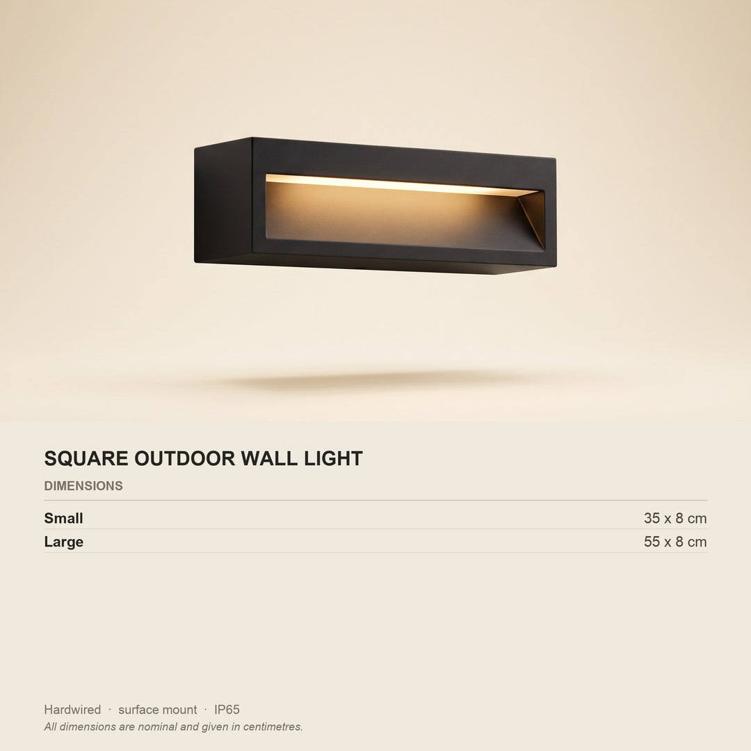 Square Outdoor Wall Light - Two Sizes - dimensions and fitting
