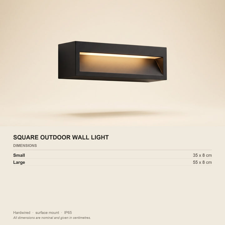 Square Outdoor Wall Light - Two Sizes - dimensions and fitting