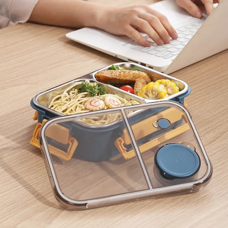 Leakproof stainless steel bento box with sauce pot