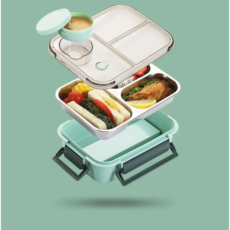 Leakproof stainless steel bento box with sauce pot