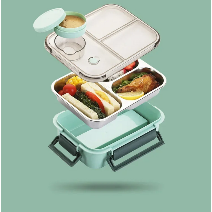 Leakproof stainless steel bento box with sauce pot