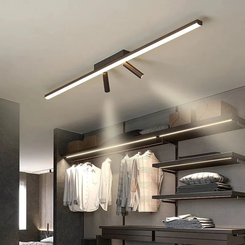 Linear LED ceiling light with spotlights