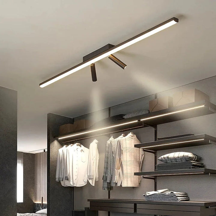Linear LED ceiling light with spotlights