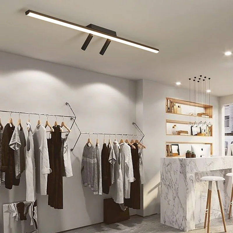 Linear LED ceiling light with spotlights