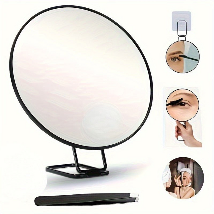 Magnifying make-up mirror with folding stand