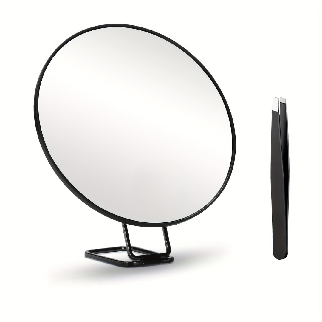 Magnifying make-up mirror with folding stand