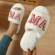 'Mama' faux fur open-toe slippers