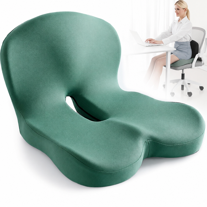 Memory foam chair cushion with integrated back rest