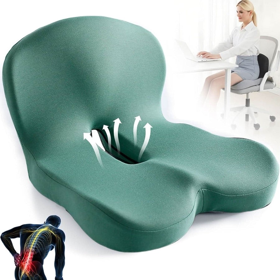 Memory foam chair cushion with integrated back rest