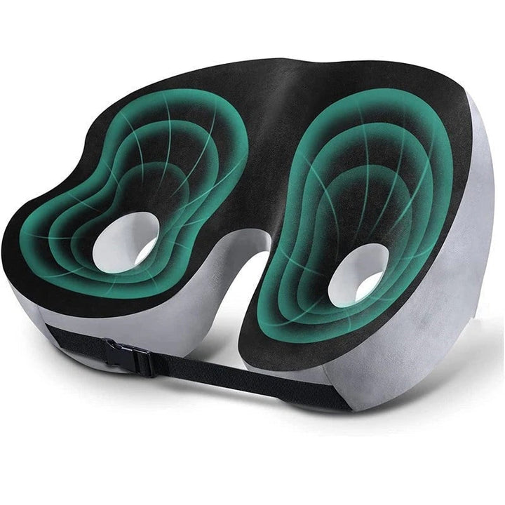 Memory foam seat cushion with dual cut-outs