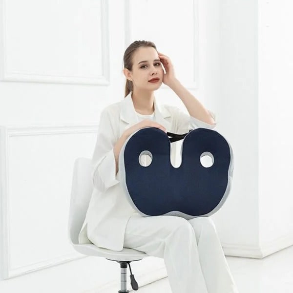 Memory foam seat cushion with dual cut-outs