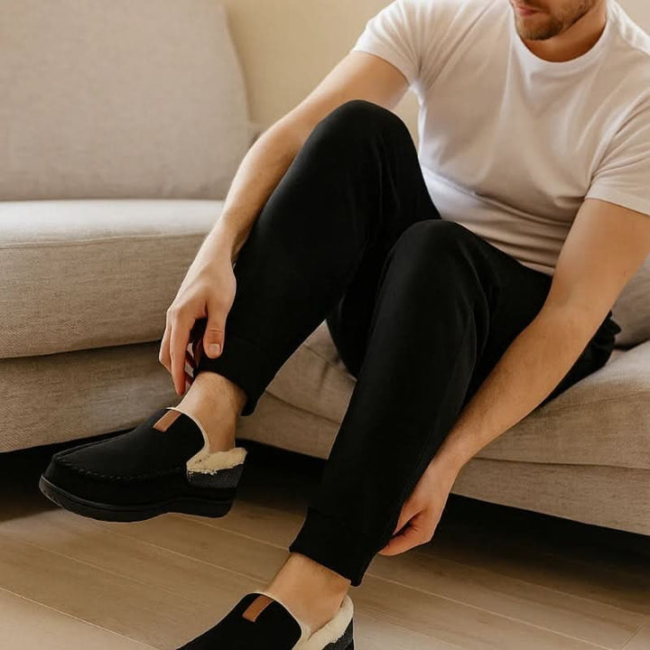 Men's faux fur lined moccasin slippers