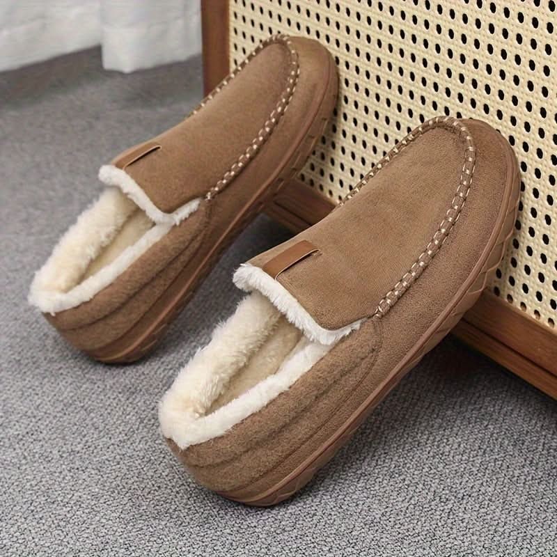 Men's faux fur lined moccasin slippers