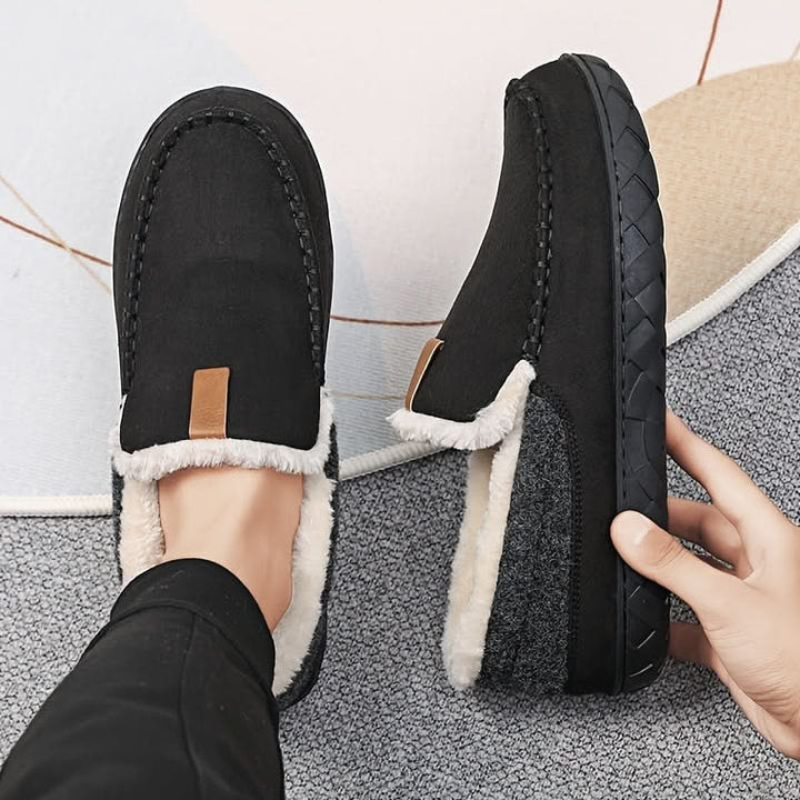 Men's faux fur lined moccasin slippers
