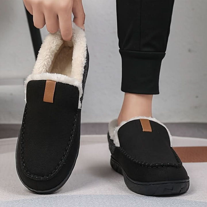 Men's faux fur lined moccasin slippers
