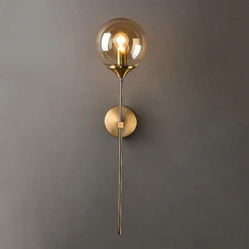 Long Brass Stem Wall Light | Glass Globe, 4 Glass Colours