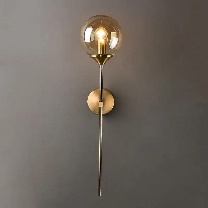 Long Brass Stem Wall Light | Glass Globe, 4 Glass Colours