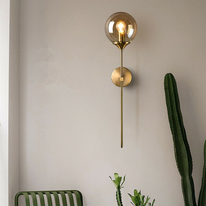 Long Brass Stem Wall Light | Glass Globe, 4 Glass Colours