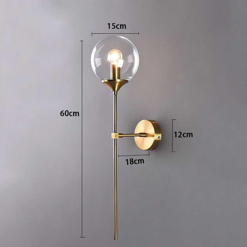 Long Brass Stem Wall Light | Glass Globe, 4 Glass Colours