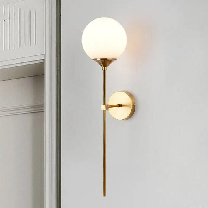 Long Brass Stem Wall Light | Glass Globe, 4 Glass Colours
