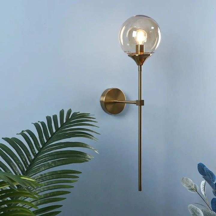 Long Brass Stem Wall Light | Glass Globe, 4 Glass Colours