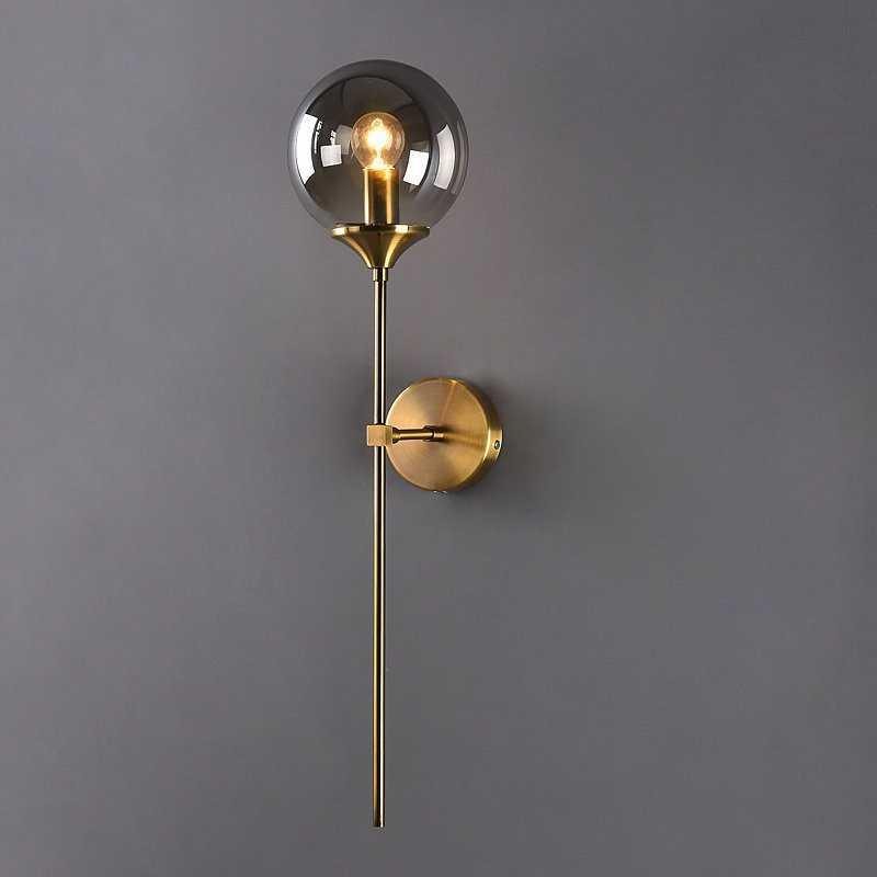Long Brass Stem Wall Light | Glass Globe, 4 Glass Colours