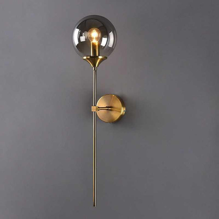 Long Brass Stem Wall Light | Glass Globe, 4 Glass Colours