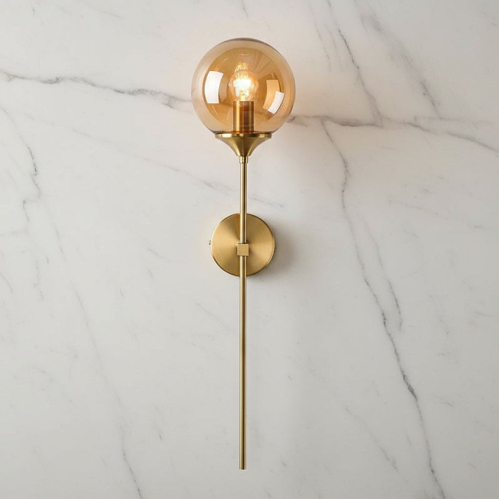 Long Brass Stem Wall Light | Glass Globe, 4 Glass Colours