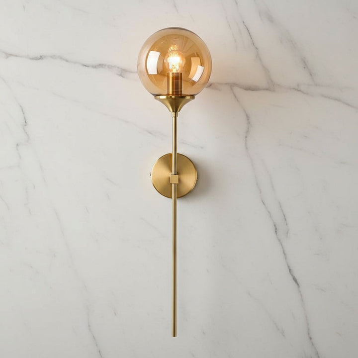 Long Brass Stem Wall Light | Glass Globe, 4 Glass Colours