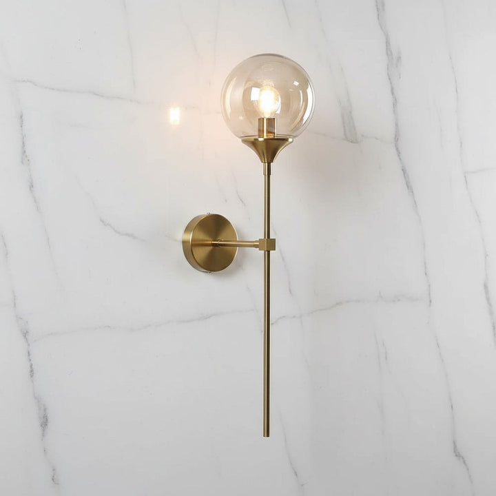 Long Brass Stem Wall Light | Glass Globe, 4 Glass Colours
