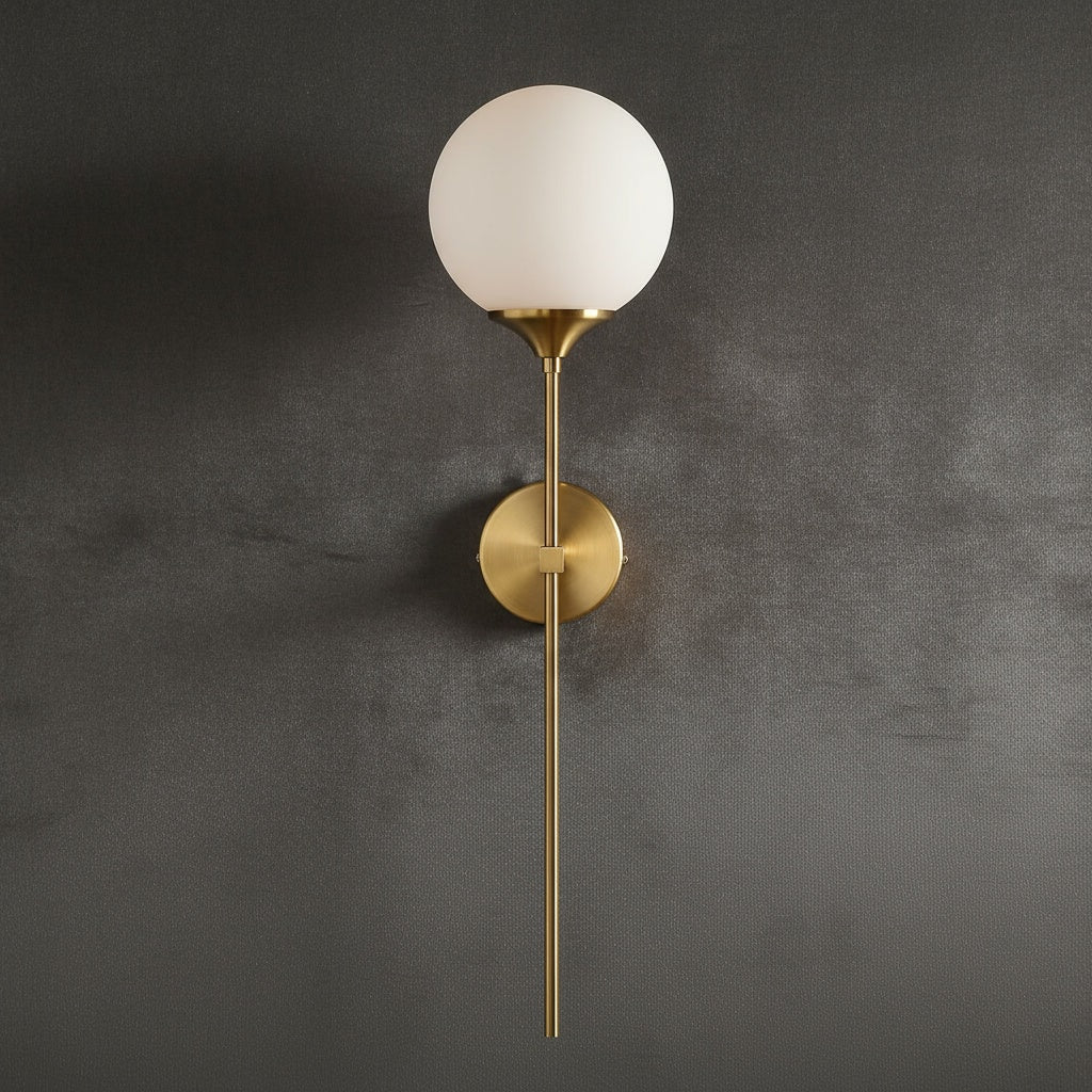 Long Brass Stem Wall Light | Glass Globe, 4 Glass Colours