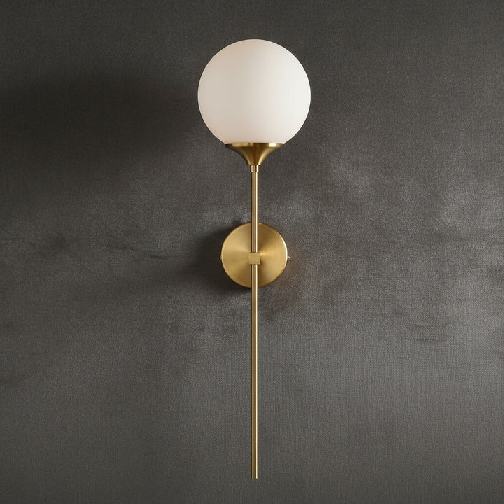 Long Brass Stem Wall Light | Glass Globe, 4 Glass Colours