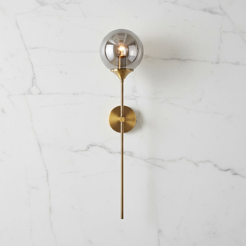 Long Brass Stem Wall Light | Glass Globe, 4 Glass Colours