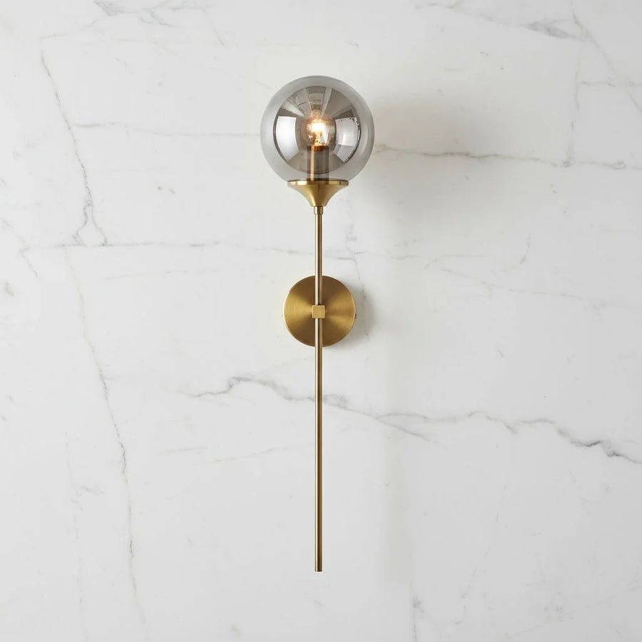 Long Brass Stem Wall Light | Glass Globe, 4 Glass Colours